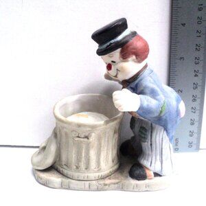 Hobo Clown, Trashcan Candle Holder Luvkins Figurine Jasco Porcelain Taiwan 1980s